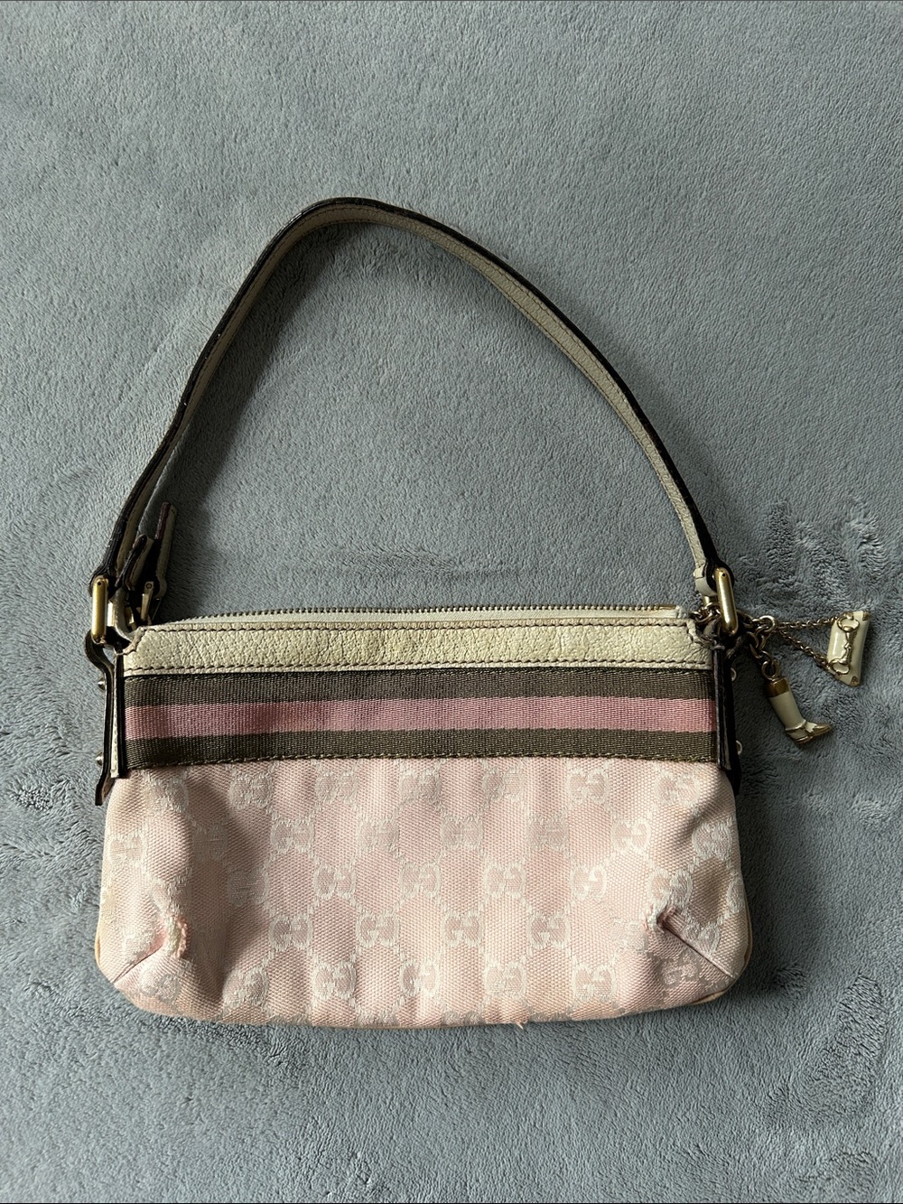 Gucci Light Pink Monogram Shoulder Bag with Gold Accents